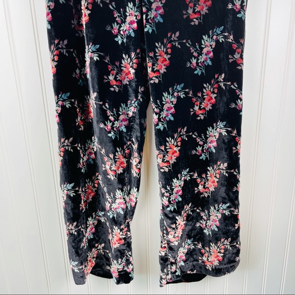 Zara Floral Velvet Black Pull On Trouser Pants Small - Picture 4 of 12